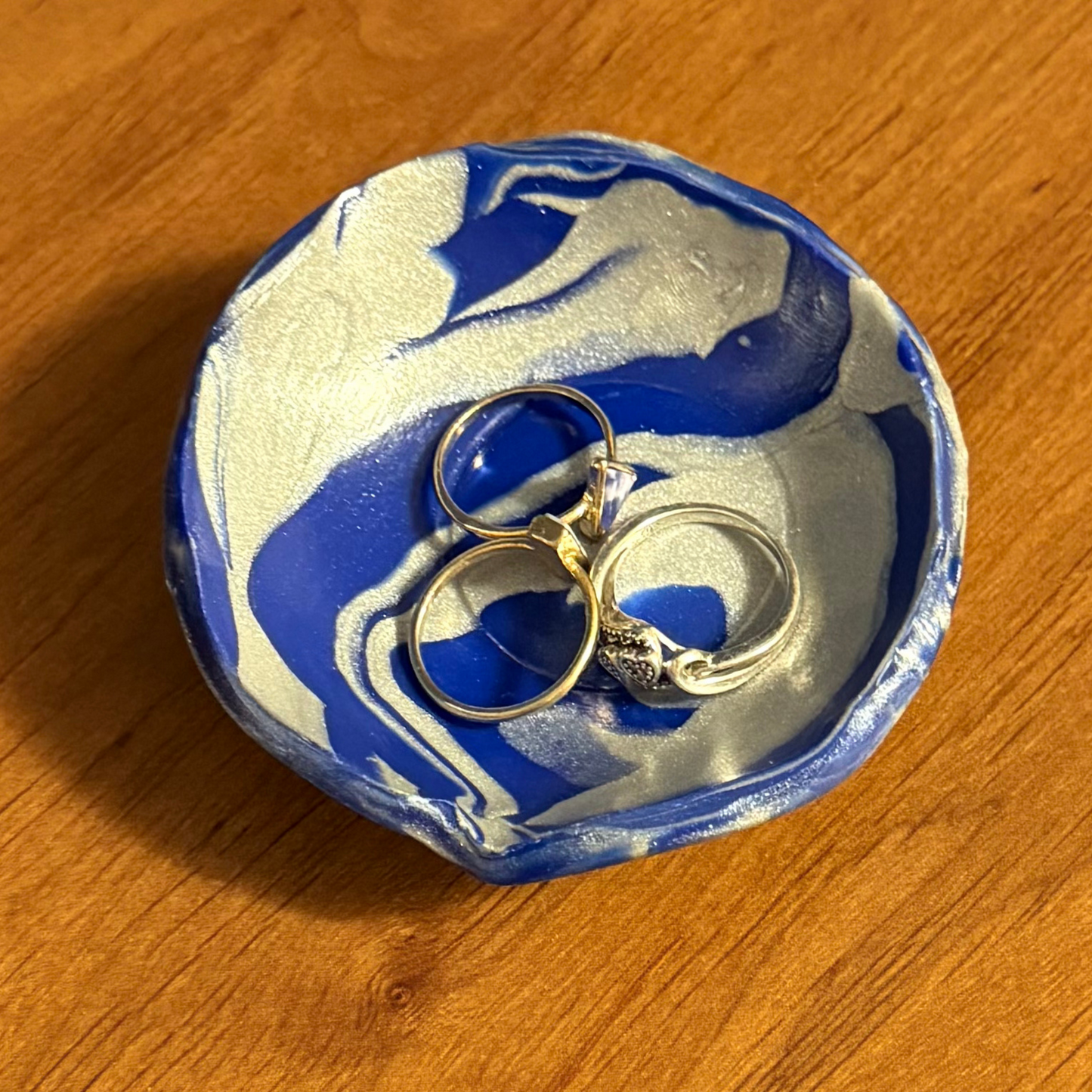 Silver, White and Blue Jewelry Dish