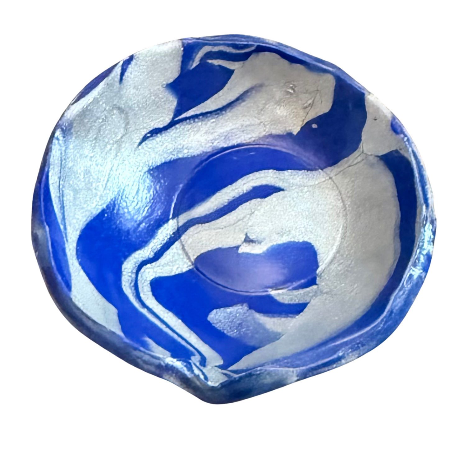 Silver, White and Blue Jewelry Dish