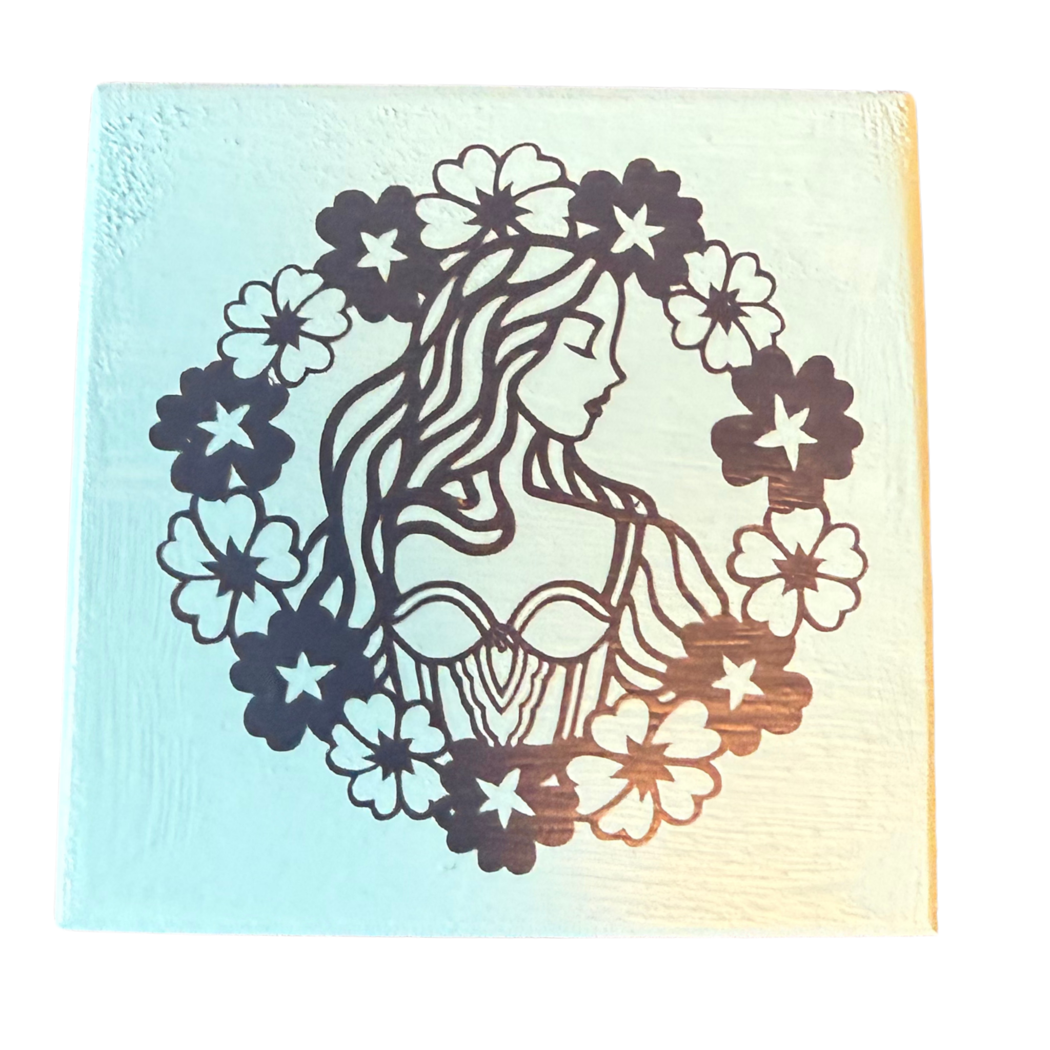 Blue Woman and Flowers Trinket Box