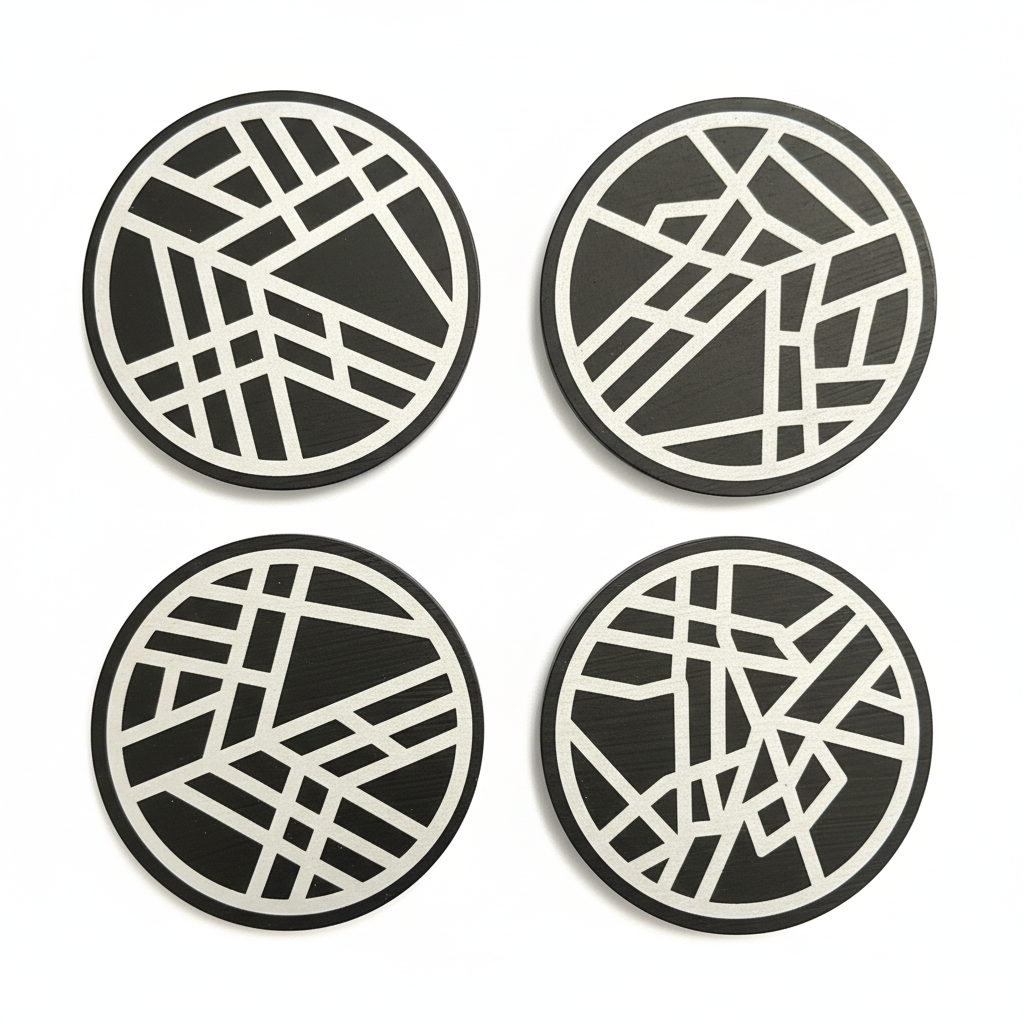 Modern Lines – Round Geometric Coasters (Set of 4)