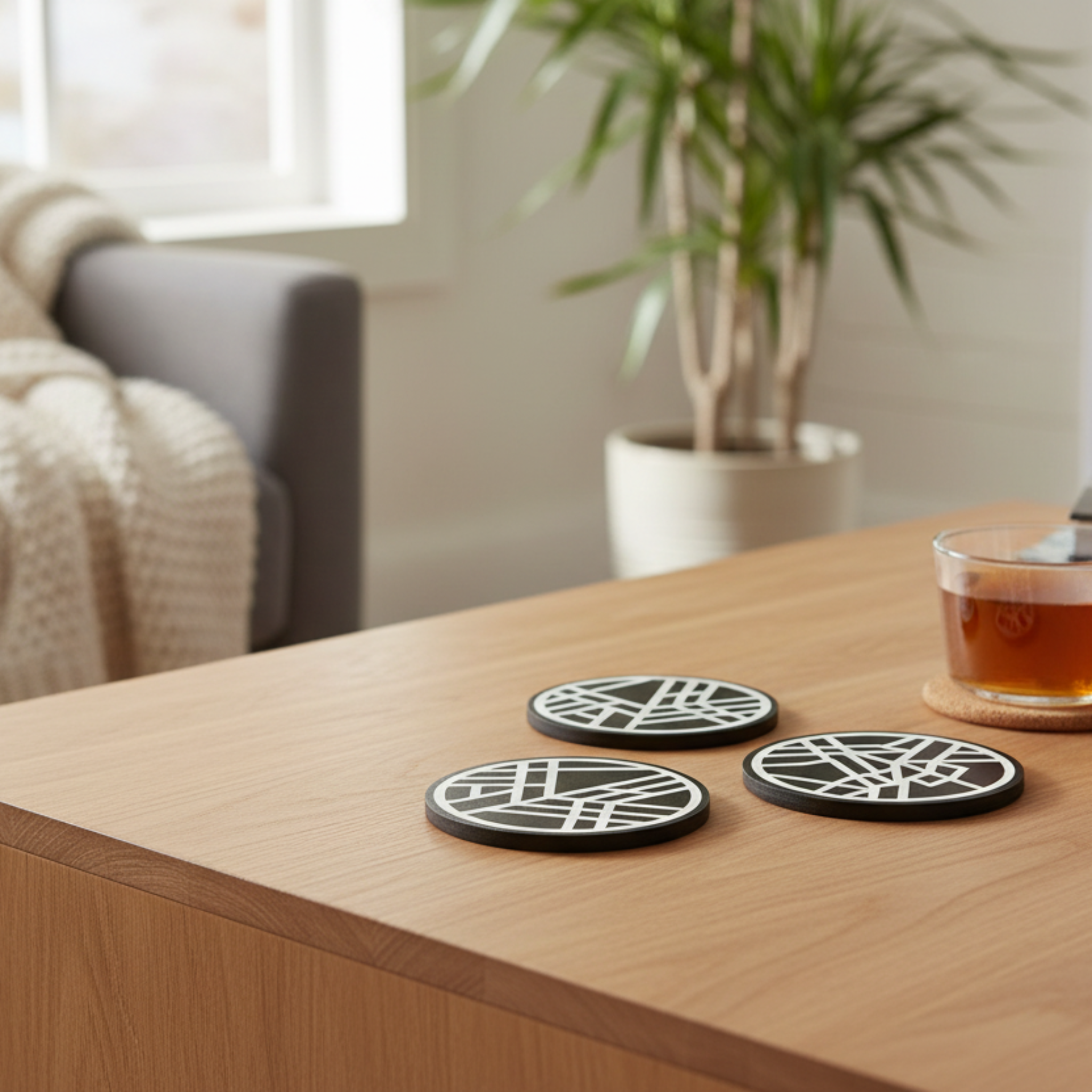 Modern Lines – Round Geometric Coasters (Set of 4)