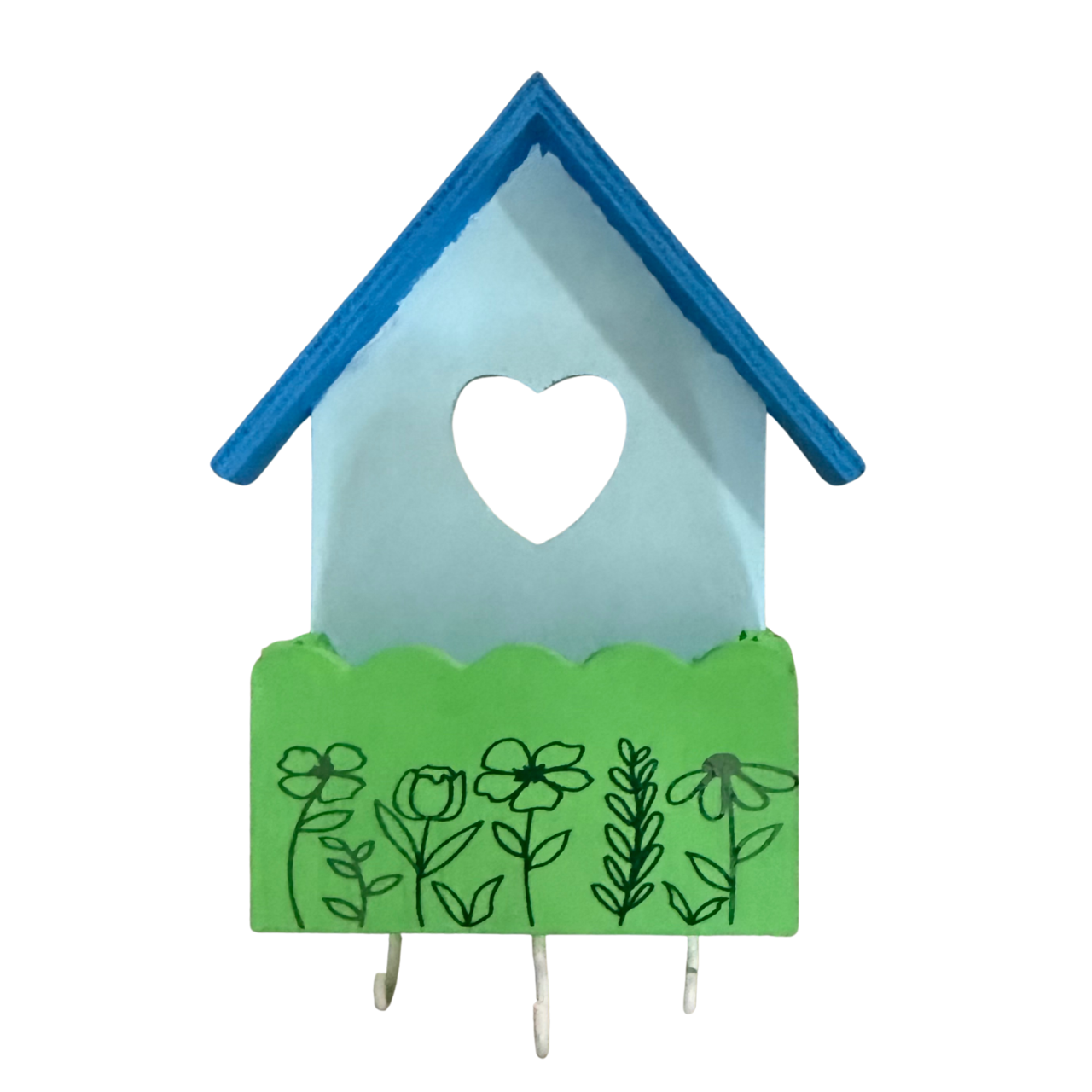 Blue Birdhouse Wall Key Holder