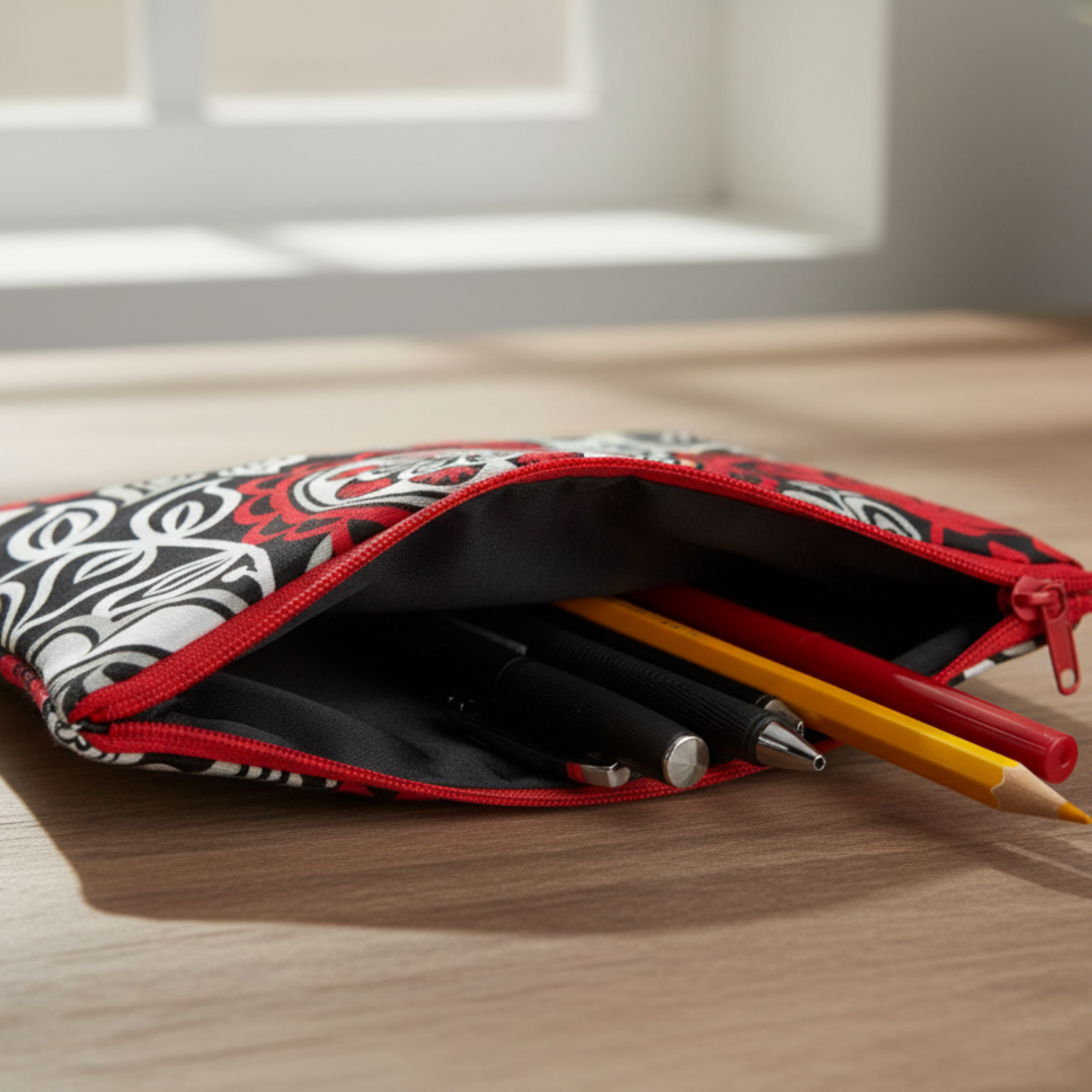 Red, Black & White Zippered Pouch