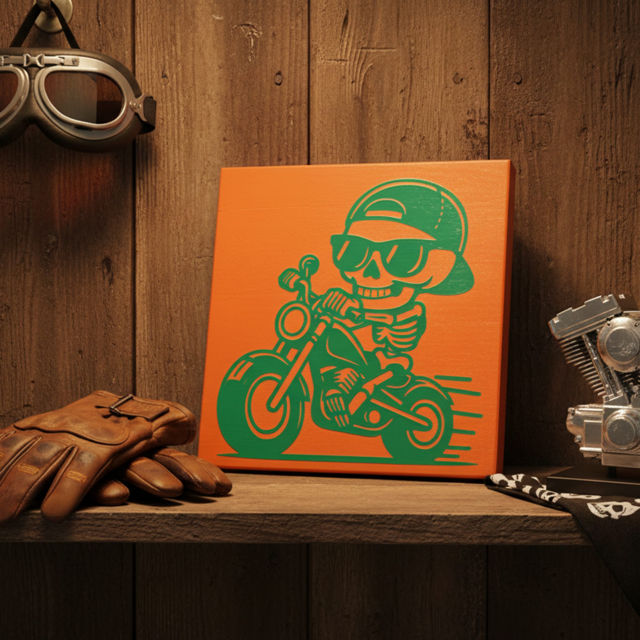 Skeleton Biker Sign