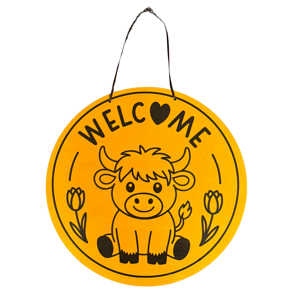 Highland Cow Welcome Sign
