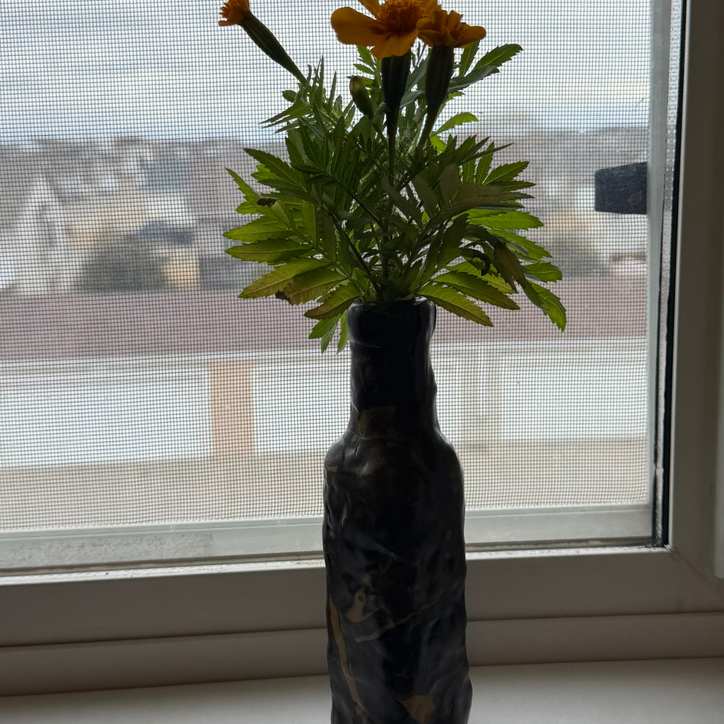 Marbled Black and Gold Decorative Clay Bottle