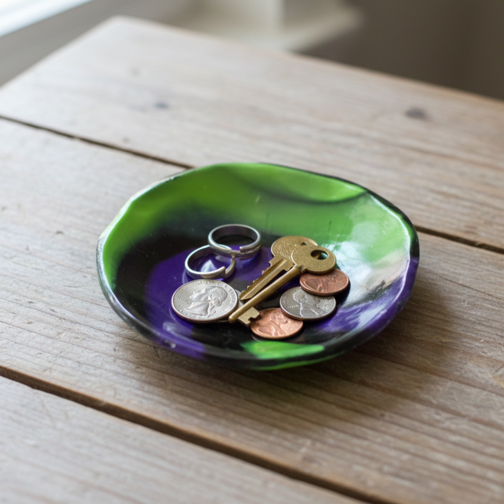 Black, Lime Green and Purple Jewelry Dish