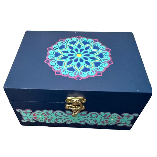 Blue and Rainbow Mandala Trinket Box