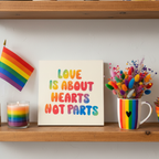 Love Is About Hearts Not Parts Sign