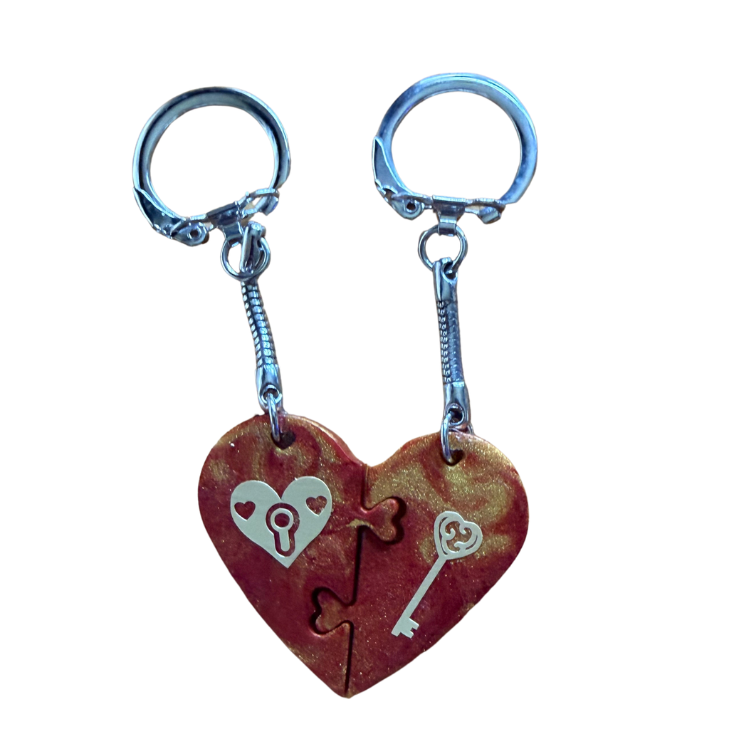Resin Couples Heart Puzzle Piece Keychain Set