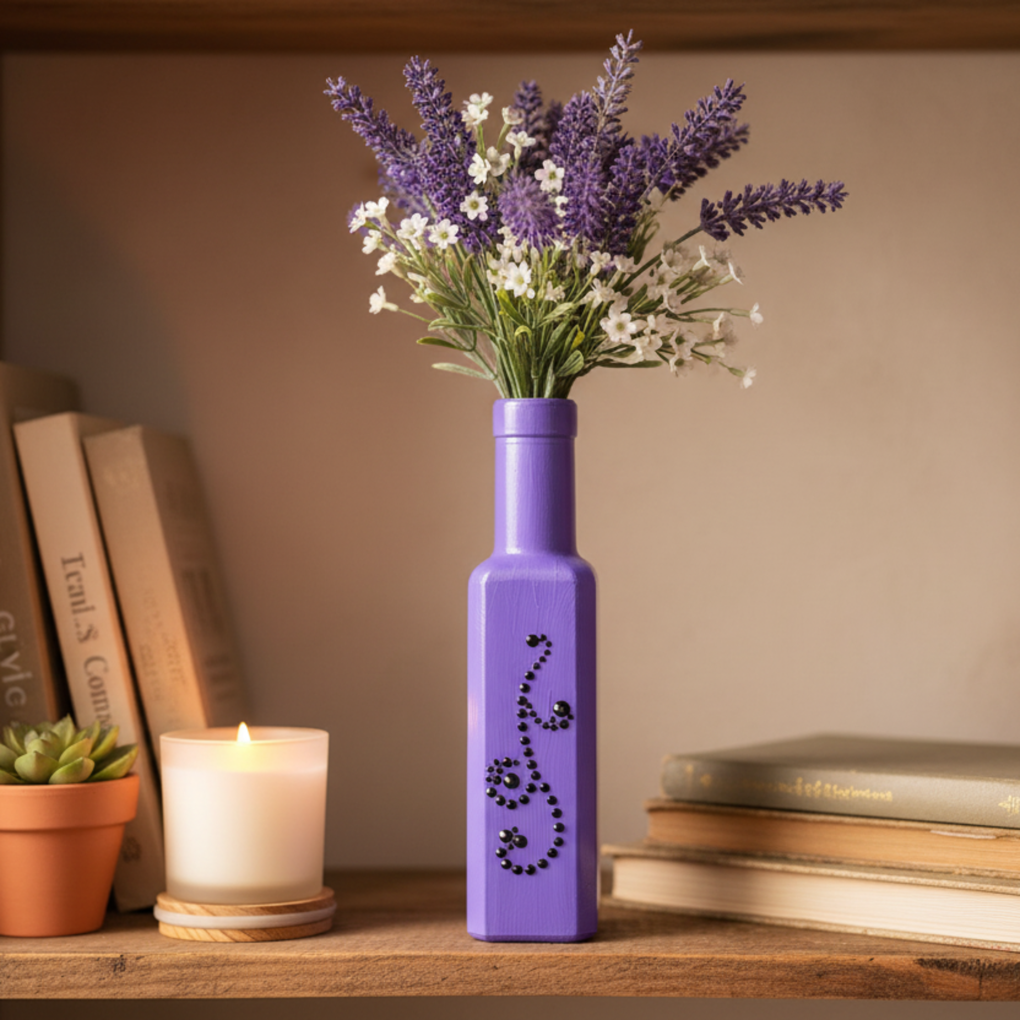 Vibrant Purple and Black Glass Decorative Bottle